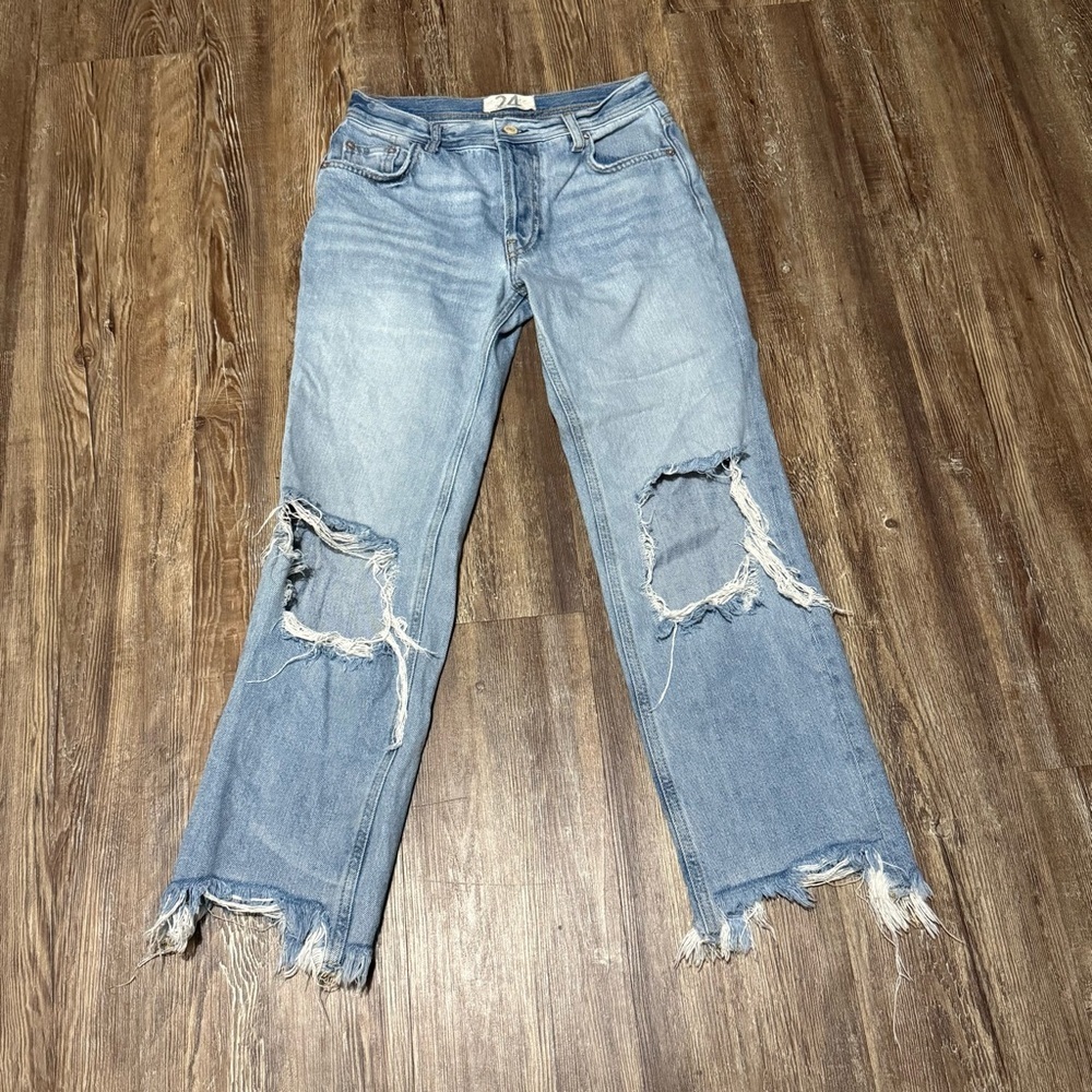 We The Free Maggie Destroyed Jeans Women's 24 Busted Knee Frayed Hem Button Fly